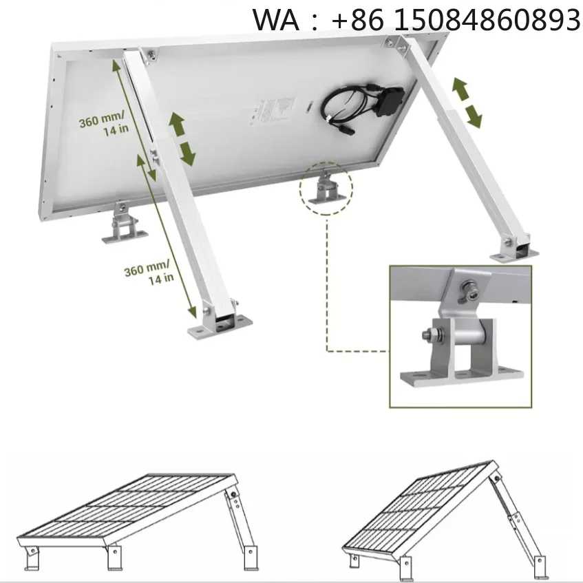 Adjustable Aluminum Triangle PV Mount Structure, Flat Roof Solar Racking Accessories, Stable Solar Energy Hardware Parts for Res