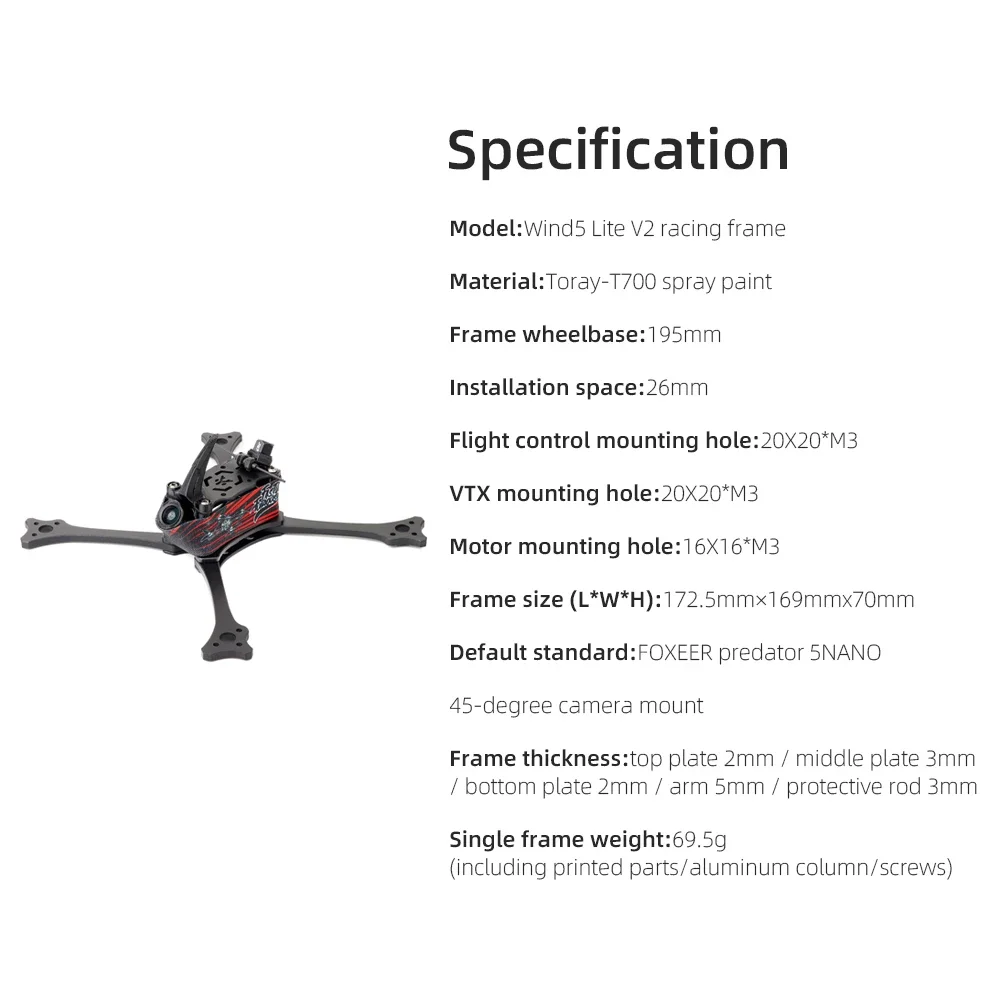 HGLRC-Kit de cadre pour la course, cd 5 Lite V2