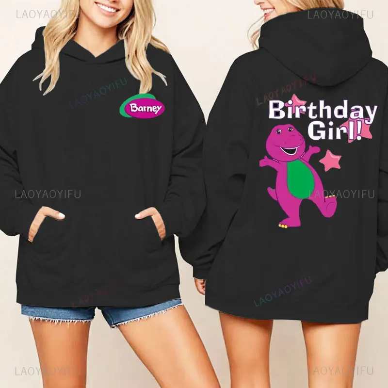 Birthday Girl Hooded Cute Purple Dinosaur Hoodies Kawaii Family Party Clothes Barney and Friends Sweatshirt Warm Hoody Gift