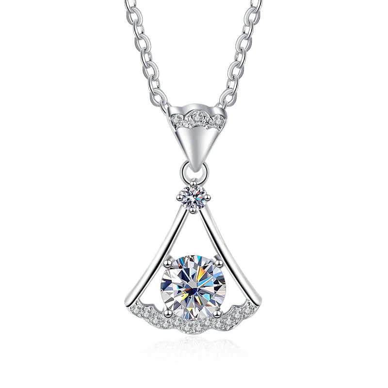 Butterflykiss Moissanite Necklace Skirt Shaped Pendant 1.0CT Sterling Silver Lab Diamond With GRA Certificate Jewelry For Women