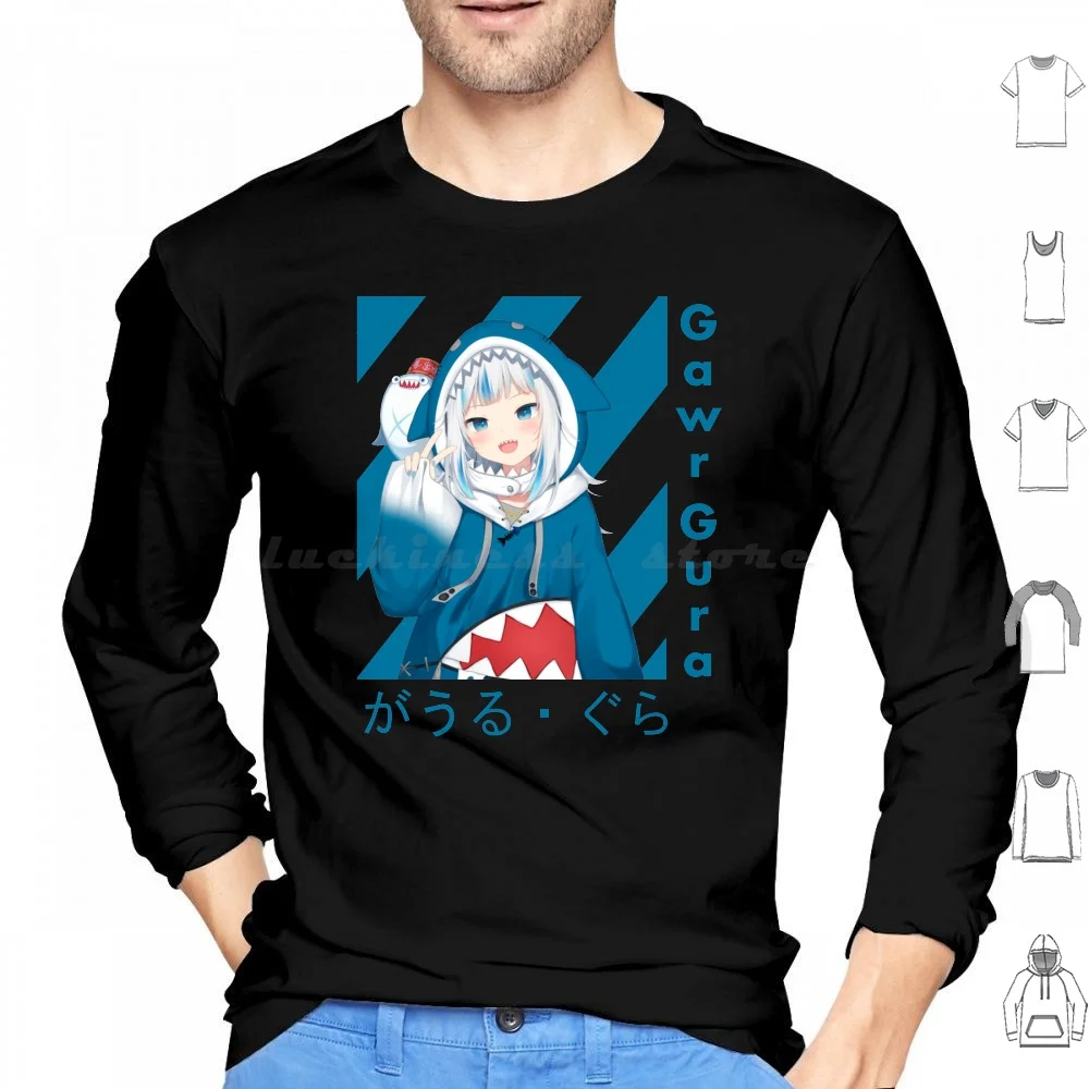 Gura Hoodies Long Sleeve Shark Anime Waifu Vtubers Vtubershirt Gawr