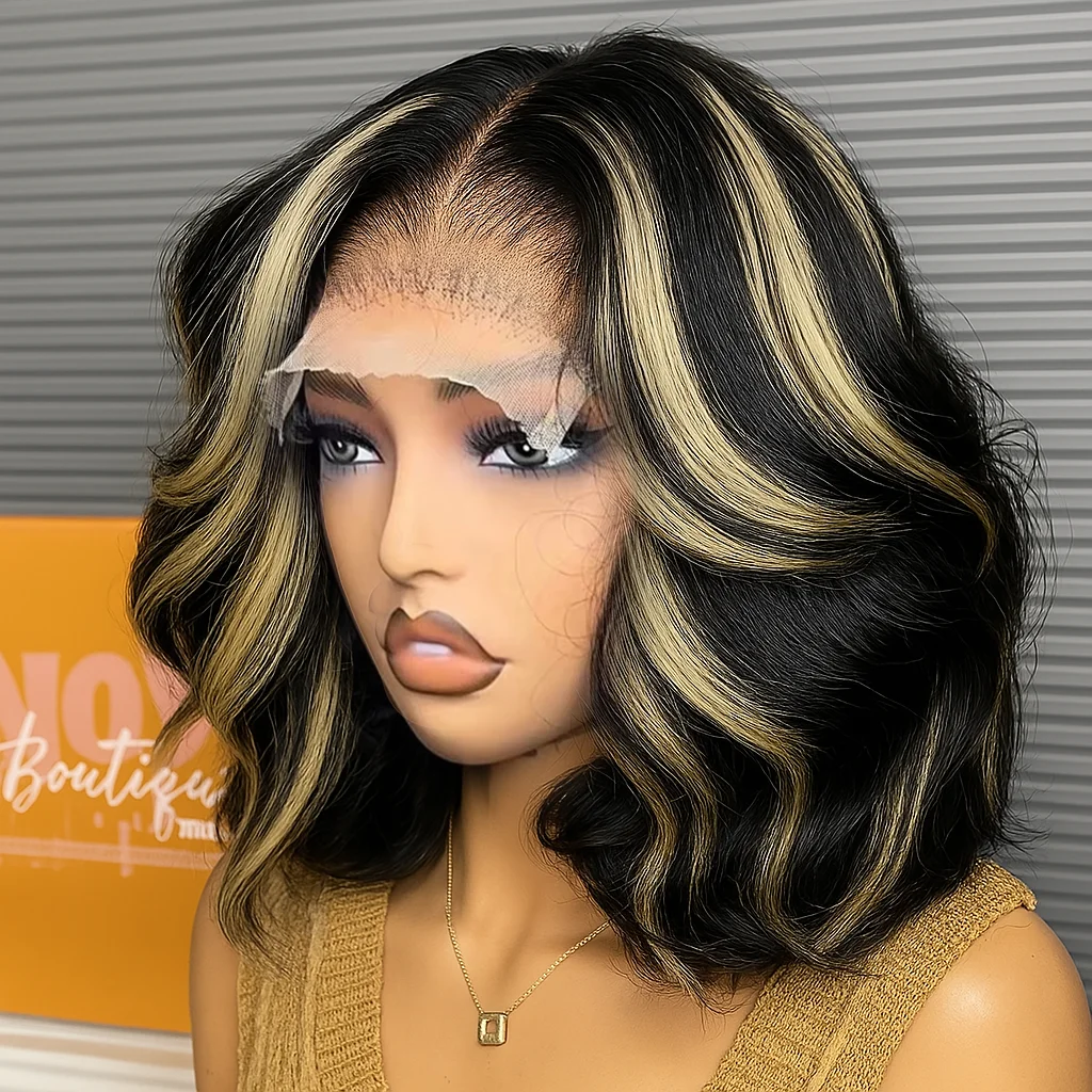

1B/27 Loose Body Wave Highlight Bob Wig Human Hair 5x5 Glueless Wigs Wear And Go Short Honey Blonde Human Hair Wigs Brazilian