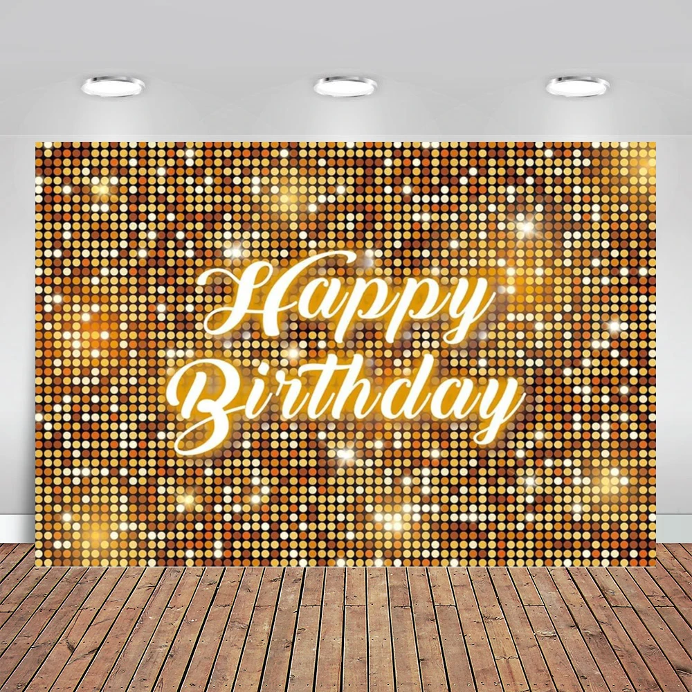 

Gold Flash Square Wall Backdrop Gold Happy Birthday Sequin Shimmer Photography Backdrop for Girl Woman Sweet Birthday Party