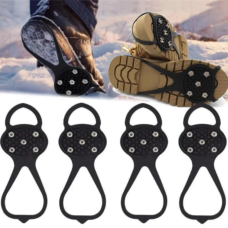 1 Pair 5 Studs Anti Skid Ice Snow Camping Walking Shoes Winter Safety Boots Universal Professional Anti Slip Climbing Shoe Cover