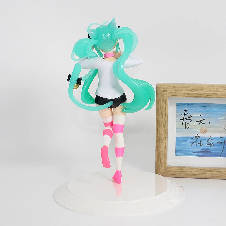 19.5cm 애니메이션 하츠네 미쿠 피규어 고양이 귀 긴 소매 셔츠 무릎 꿇은 애니메이션 모델 장난감 선물 컬렉션 장식품 PVC