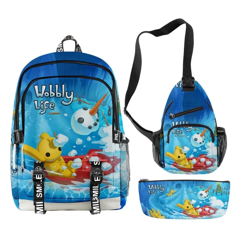 New Popular Wobbly Life 3D Print 3pcs/Set Oxford Waterproof Notebook Multifunction Backpacks Chest Bag Pencil Case