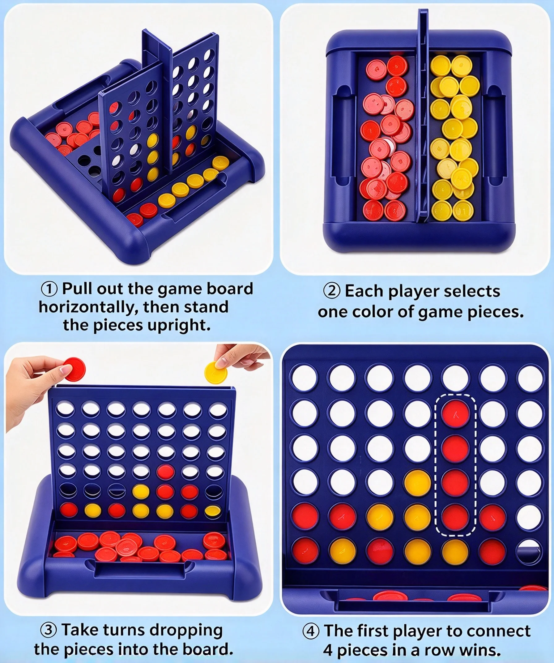 4 in a Row Board Game, Classic Connect 4 Strategy Game, Two Player Parent-child Interactive Desktop Toy for Kids Adults