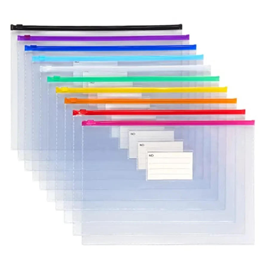 10 Pack Plastic Envelope, Files Zipper Folders, 13 x 9.25 Inch Poly Zip Envelop Size/Letter Size