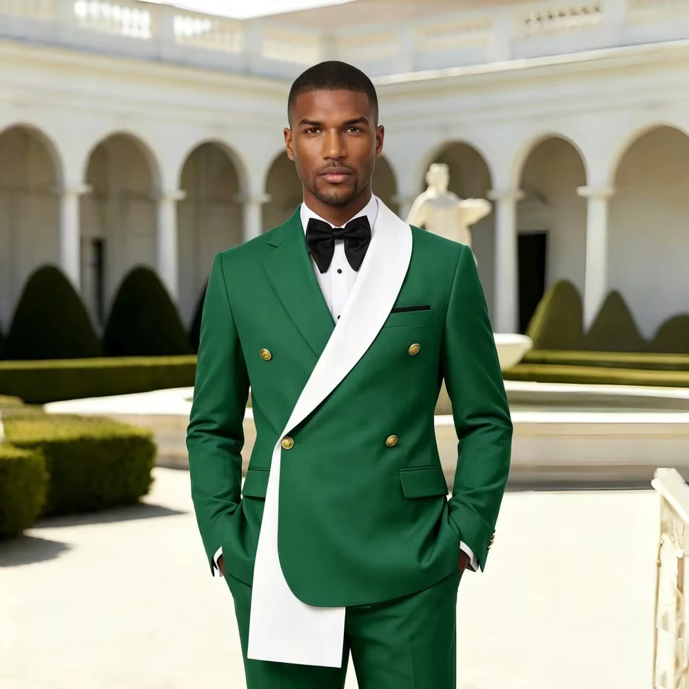 Double Breasted Wedding Suits 2 Pieces Asymmetric Neck Slim Fit Blazer Set for Groom Guest Party Prom Banquet (Jacket + Pant)