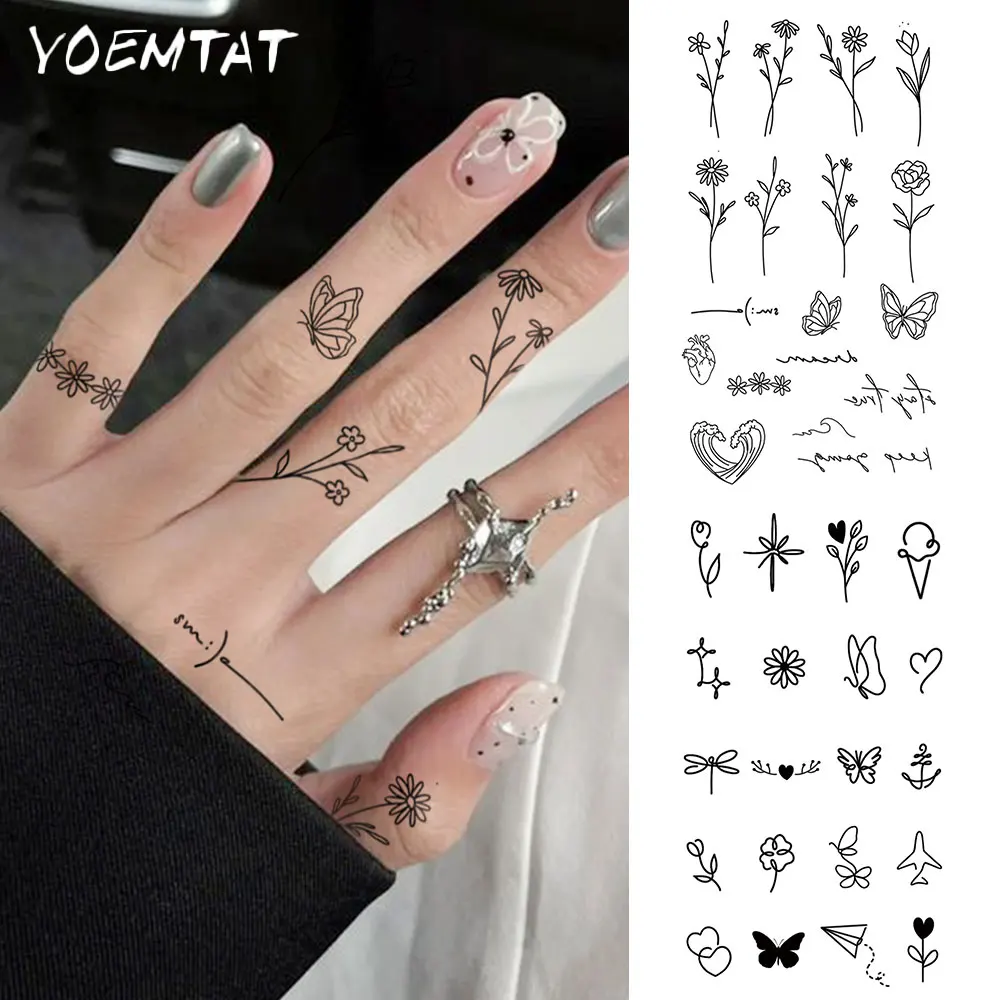 2pcs Waterproof Temporary Tattoo Sticker Cute Finger Symbol Flower Leaf Love Heart Body Art Arm Fake Tattoos Sleeve Women Men