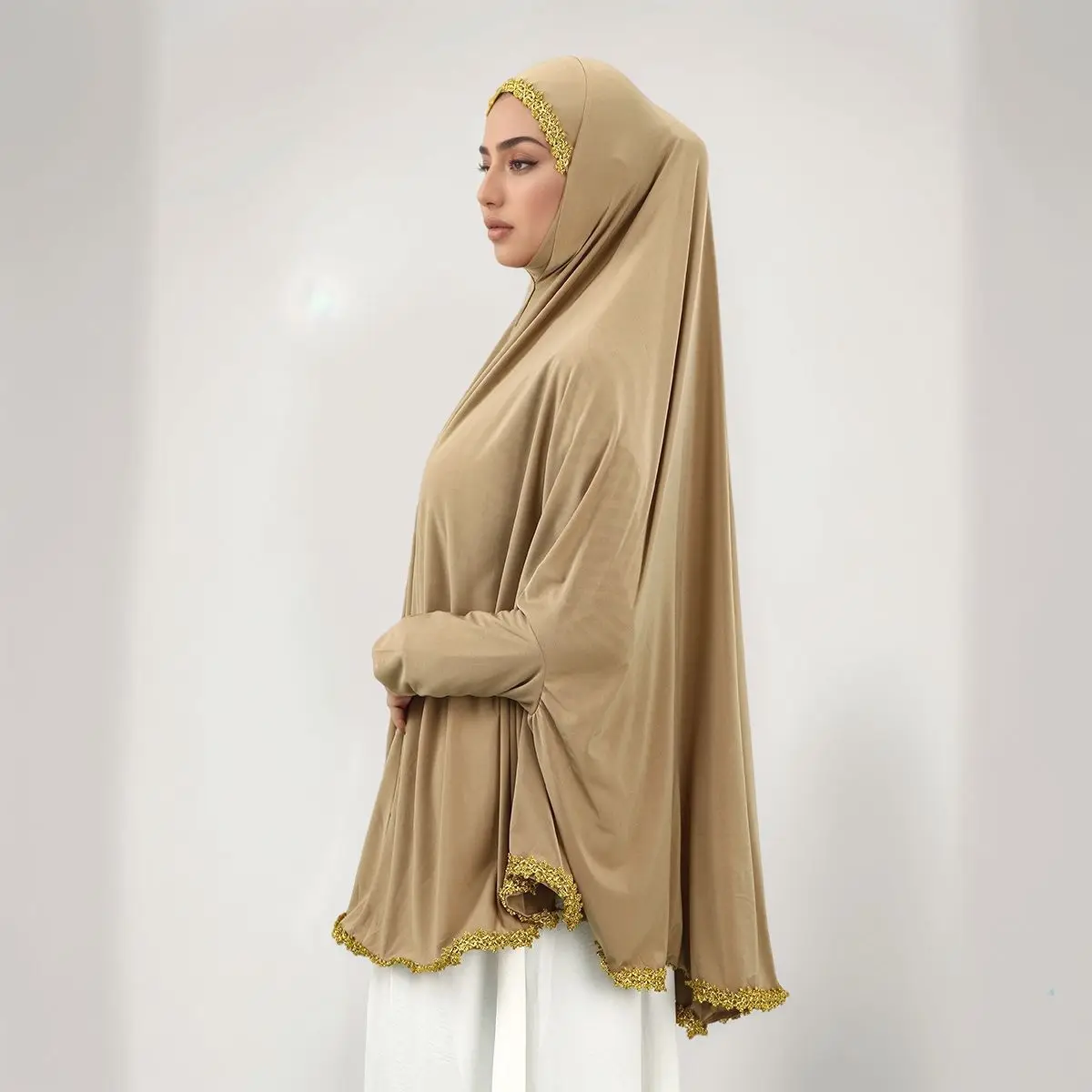 الدانتيل خيمار مسلم كم طويل الحجاب المرأة الإسلام الصلاة الحجاب العلوي النقاب نيكاب عيد رمضان الحجاب غطاء الرأس وشاح فوري #4