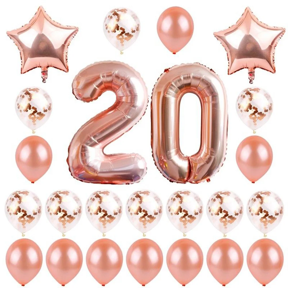 

24Pcs 20 Years Old Birthday Party Balloons Set 32in Aluminum Film 12in Latex and Sequins Balloons for Celebration