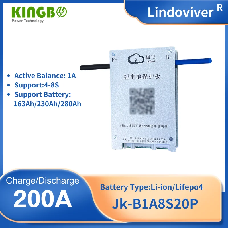 JK-B1A8S20P  Kingbo-Batería Inteligente BMS  LiFePO4 Equilíbrio ativo BMS 4S 6S 7S 8S 200A 12V 24V