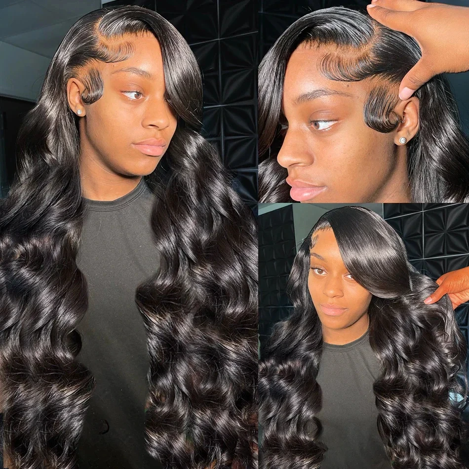 Body Wave Bundles with 13x4 Lace Frontal Human Hair Closure with 3 Bundles Weave Brazilian Remy Hair Natural Black Extensions