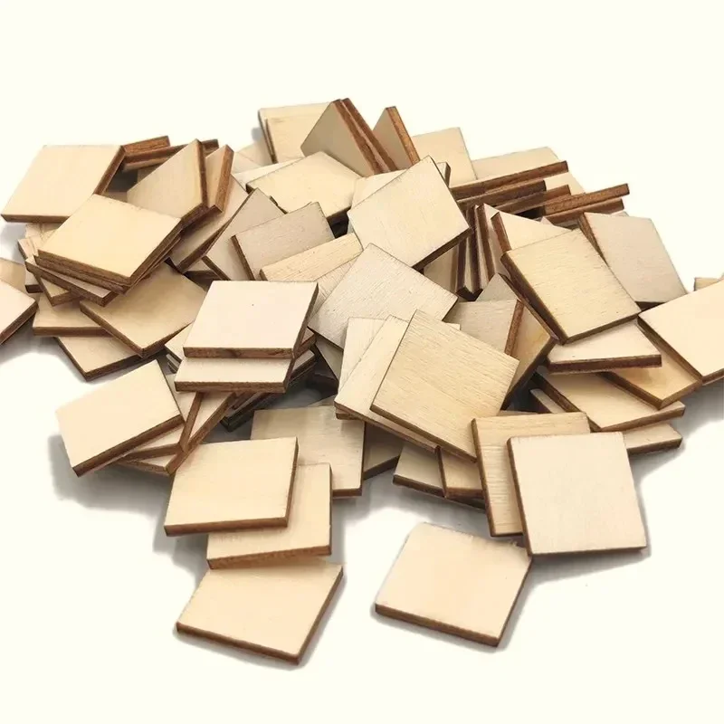 500pcs 2cm Unfinished Wood Pieces, Natural Blank Wooden Squares Cutouts for DIY Crafts, Painting, Engraving, Holiday Decor