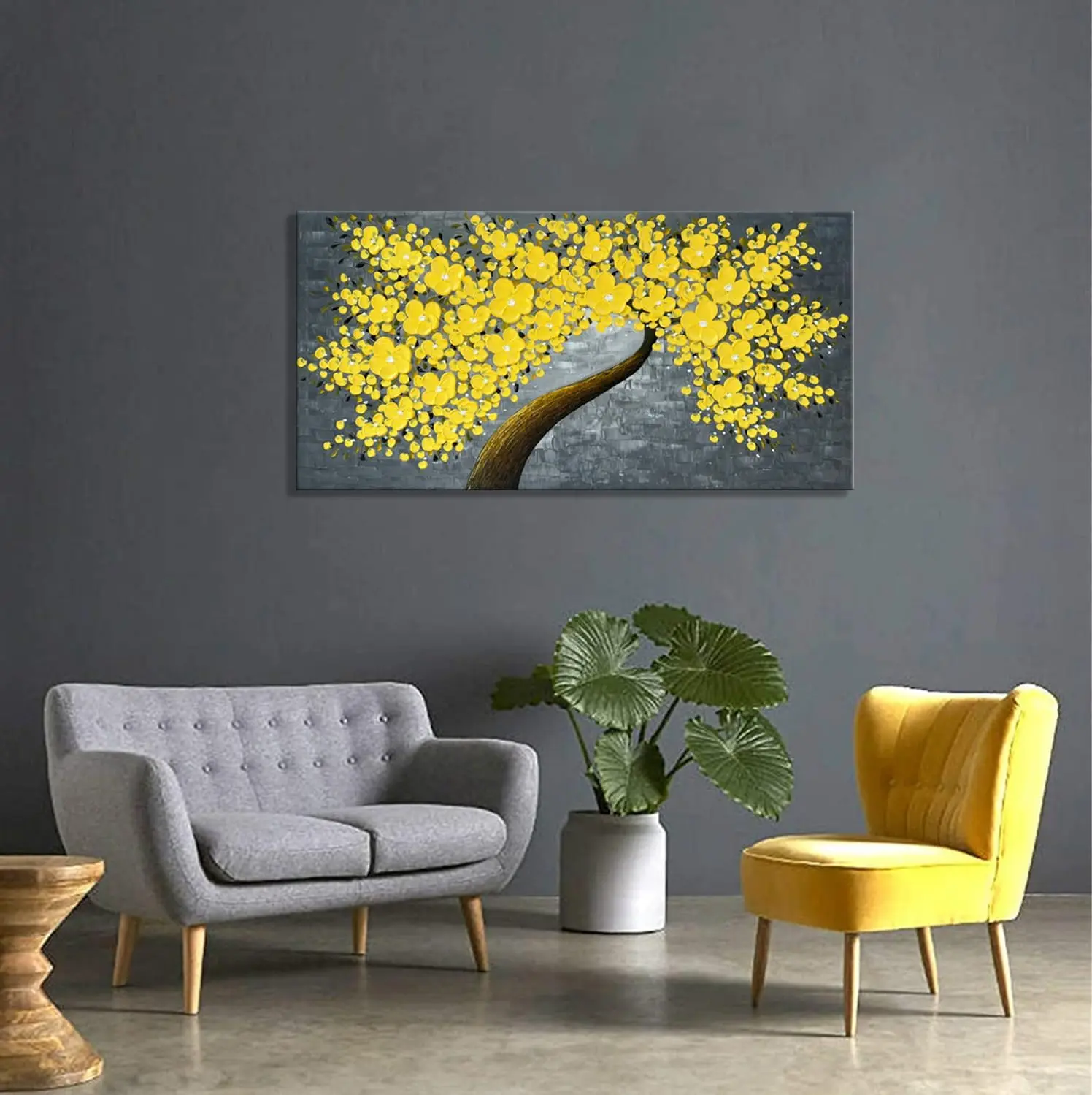 Hand Painted Modern Thick Oil Painting on Canvas Yellow Flower Painting Large Abstract Wall Art Floral Artwork Palette Knife