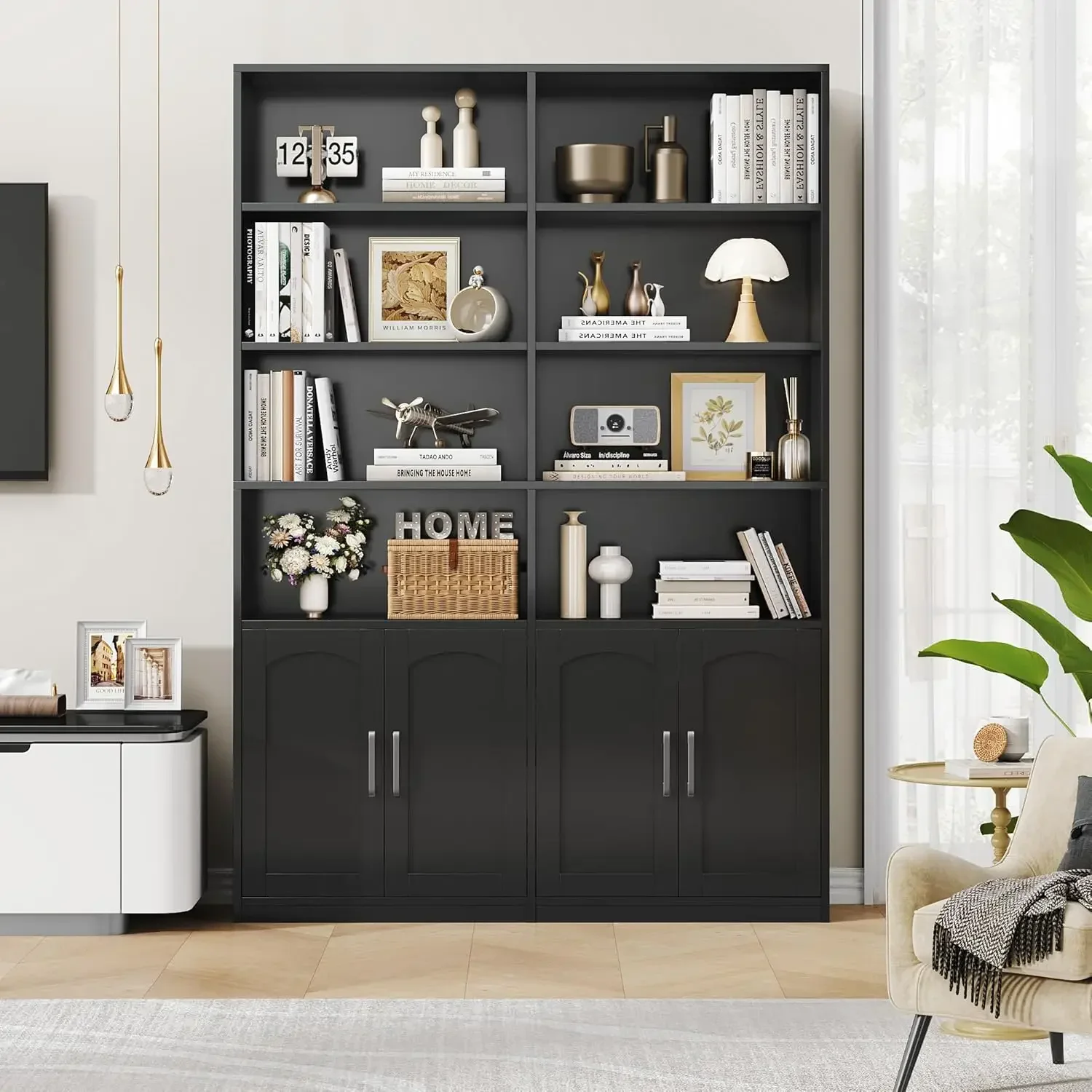 Bookshelf and Bookcase with Doors, 6 Tier Double Wide Large Bookshelves, Open Display Shelves, 73'' Tall Bookshelf with Storage