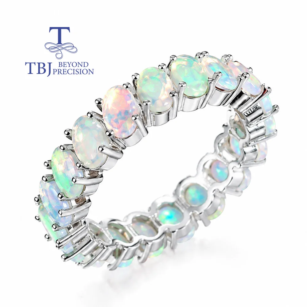 Eternity Ring with natural opal oval 3*5mm gemstones fine jewelry for women girls simple jewelry gift