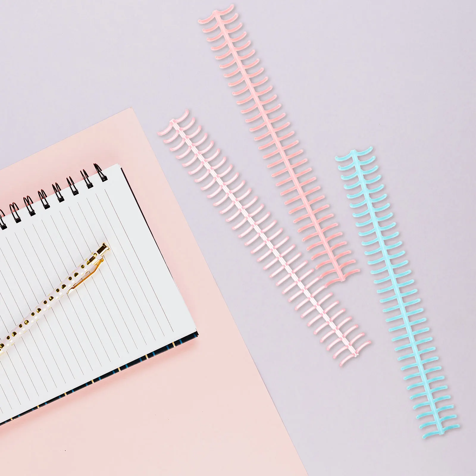 12 Pcs Plastic Loose Leaf Coil Spiral Notebook Detachable Binder Spines Transparent Black Blue Green Pink Purple