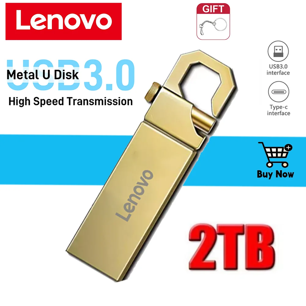 

Lenovo 1 ТБ Металлический U-диск 2 ТБ Портативный флэш-накопитель USB 3.0 Высокоскоростной водонепроницаемый 512 ГБ Флэш-накопитель 128 ГБ Memoria Usb