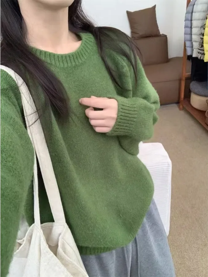 

Ретро-свитер вязаный женский осенне-зимний, для ношения как под верхнюю одежду, так и под низ, мягкий трикотаж, с длинными рукавами, круглый вырез