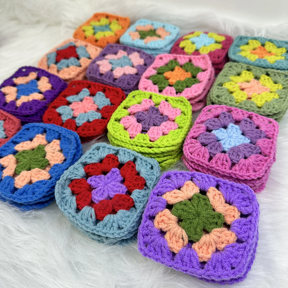 Customized DIY Handmade Crochet Multicolor Coasters Square Table Mats Creativity Clothes for Children 9cm 50pcs/lot