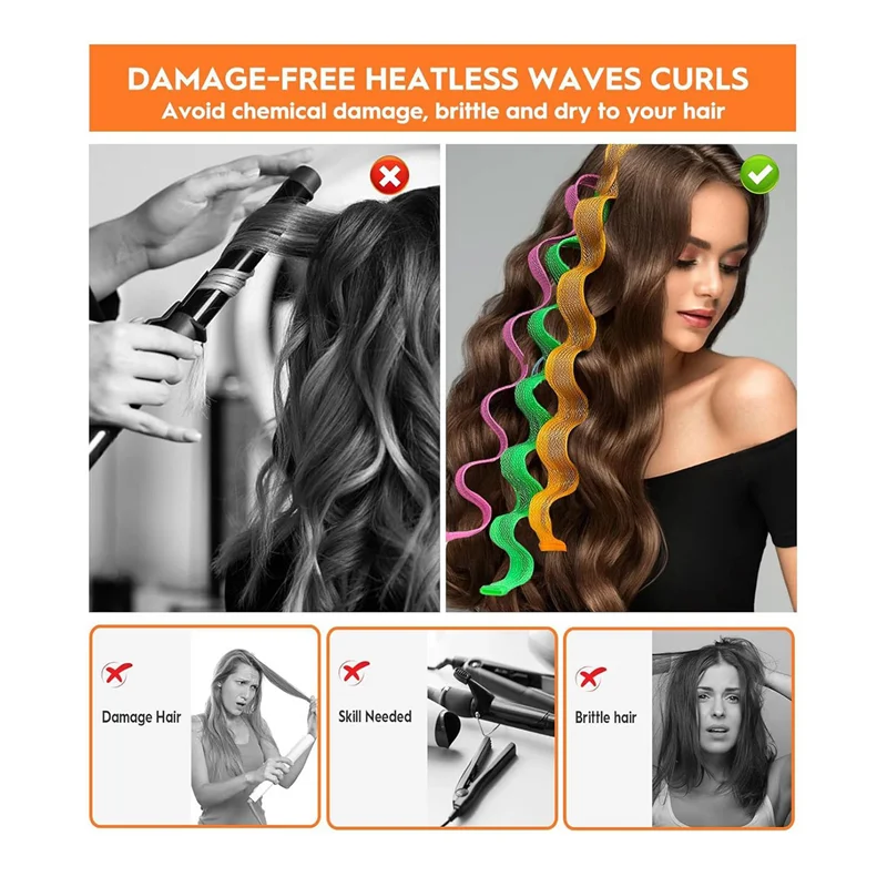 

80 Pieces Heatless Waves Hair Curler, No Heat Damage Wavy Hair Curlers With 2 Sets Of Styling Hooks, Heatless Curls
