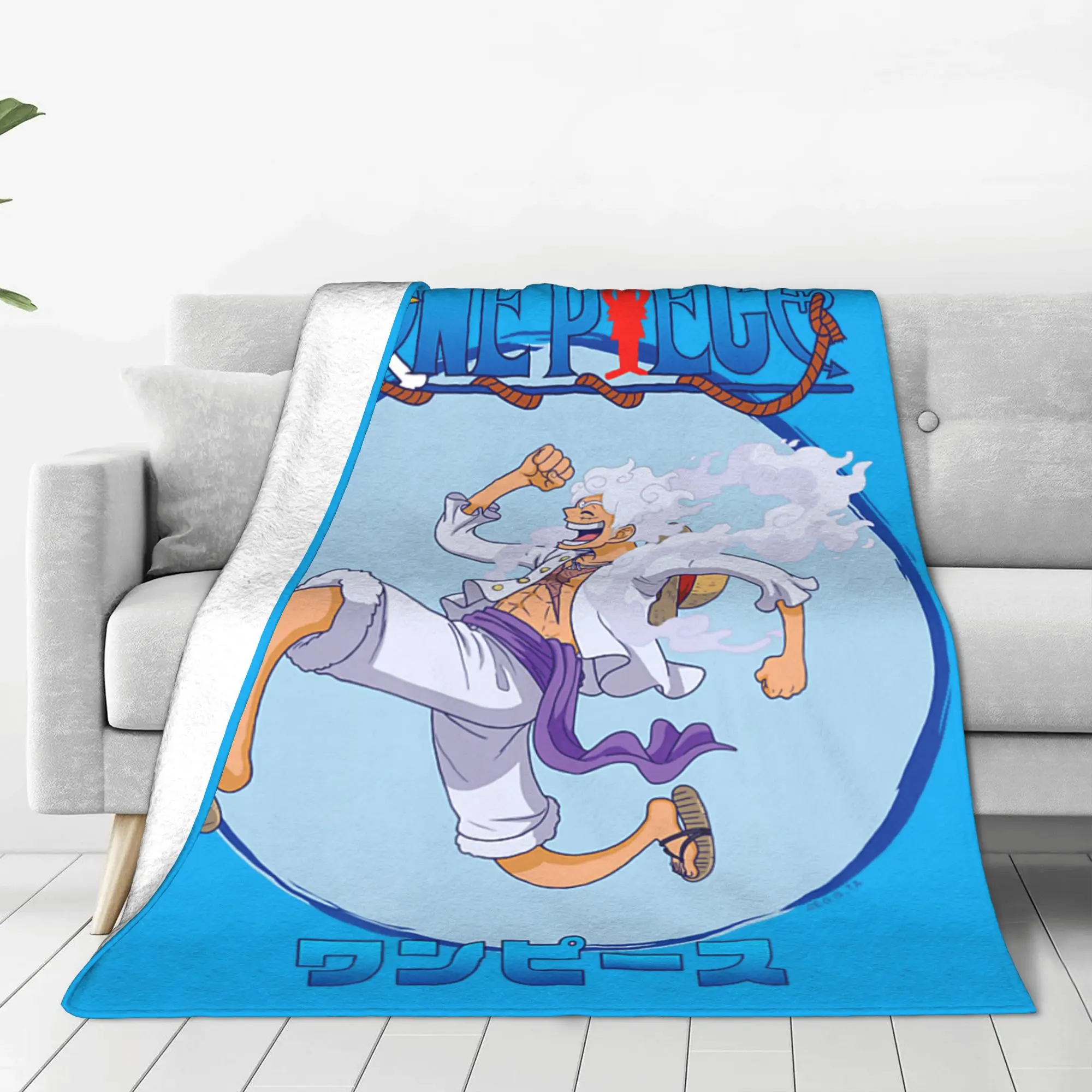 1PC Home Anime Luffy Gear 5 Action Pose One Pieces Blanket Throw Super Cosy Plush Living Room Sofa