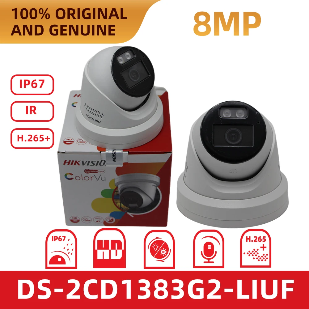 Cámara Domo Hikvision Original de 8MP DS-2CD1383G2-LIUF con Detección Humana, Visión Nocturna con Doble Luz, PoE, Audio y Vigilancia