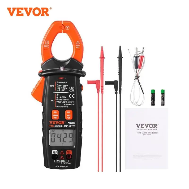 VEVOR Digital Clamp Meter T-RMS 600A/1000A Clamp Multimeter Tester AC/DC Current & Voltage Resistance W/NCV for Home Appliance