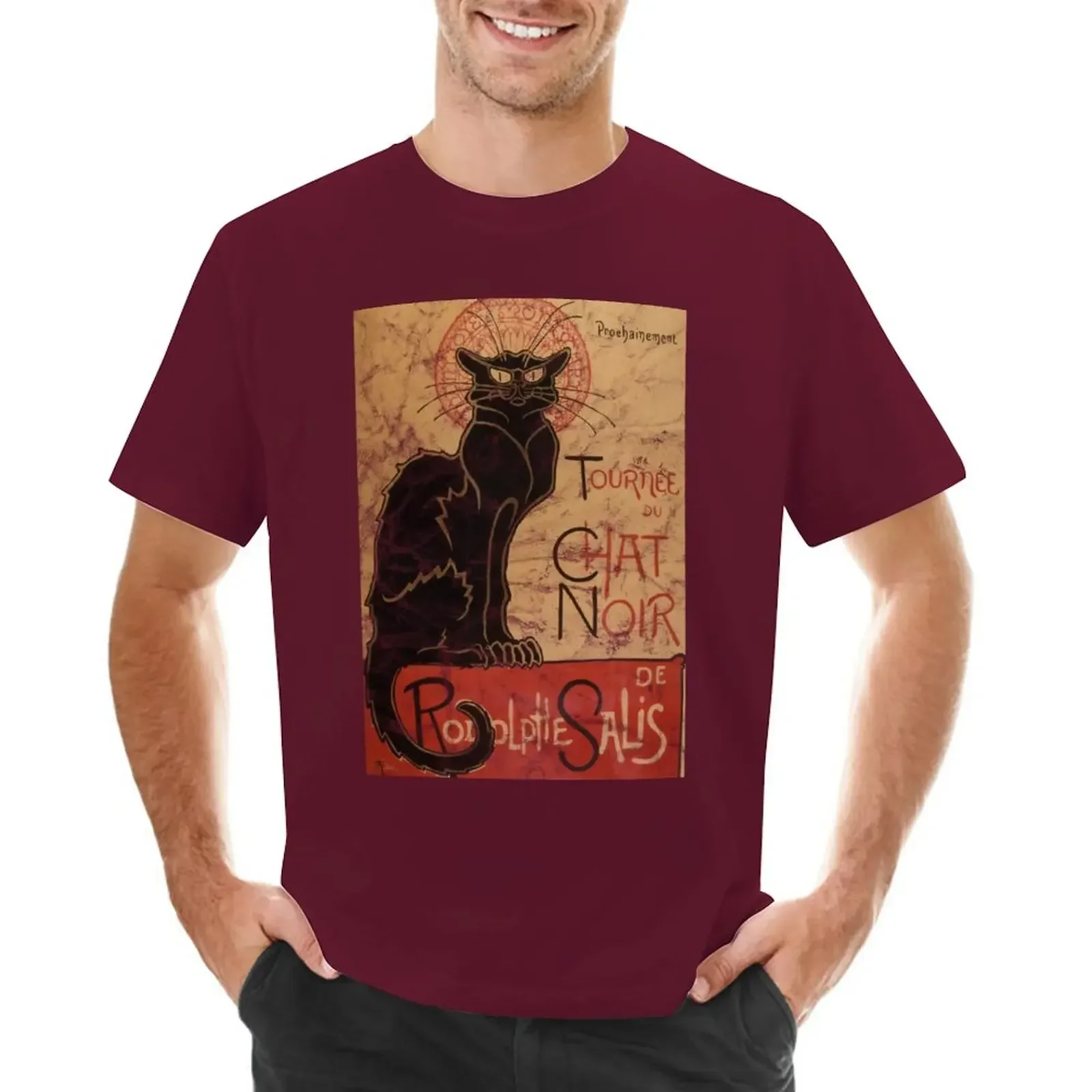 Oversizeds shtyle tops  sublime mens champion t shirts La tournée du Chat Iconic Art Nouveau Distressed Look T-Shirt funny