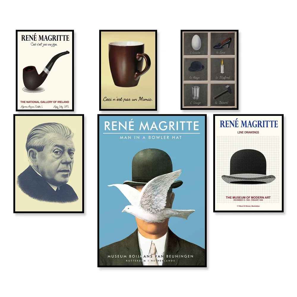 Rene Magritte prints, retro prints exhibited in the Museum of Modern Art, surrealist artist residence decorated Magritte art dec
