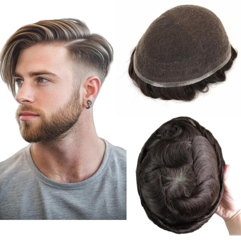 

Мужской парик с кружевной основой | Система шиньонов из 100% человеческих волос, которую можно носить в парике с хвостиком