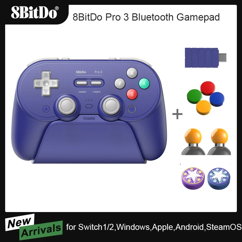 

8BitDo Pro 3 Bluetooth Gamepad Wireless Gaming Controller for Switch 1/2, Windows, Apple, with TMR Joysticks Swappable Button