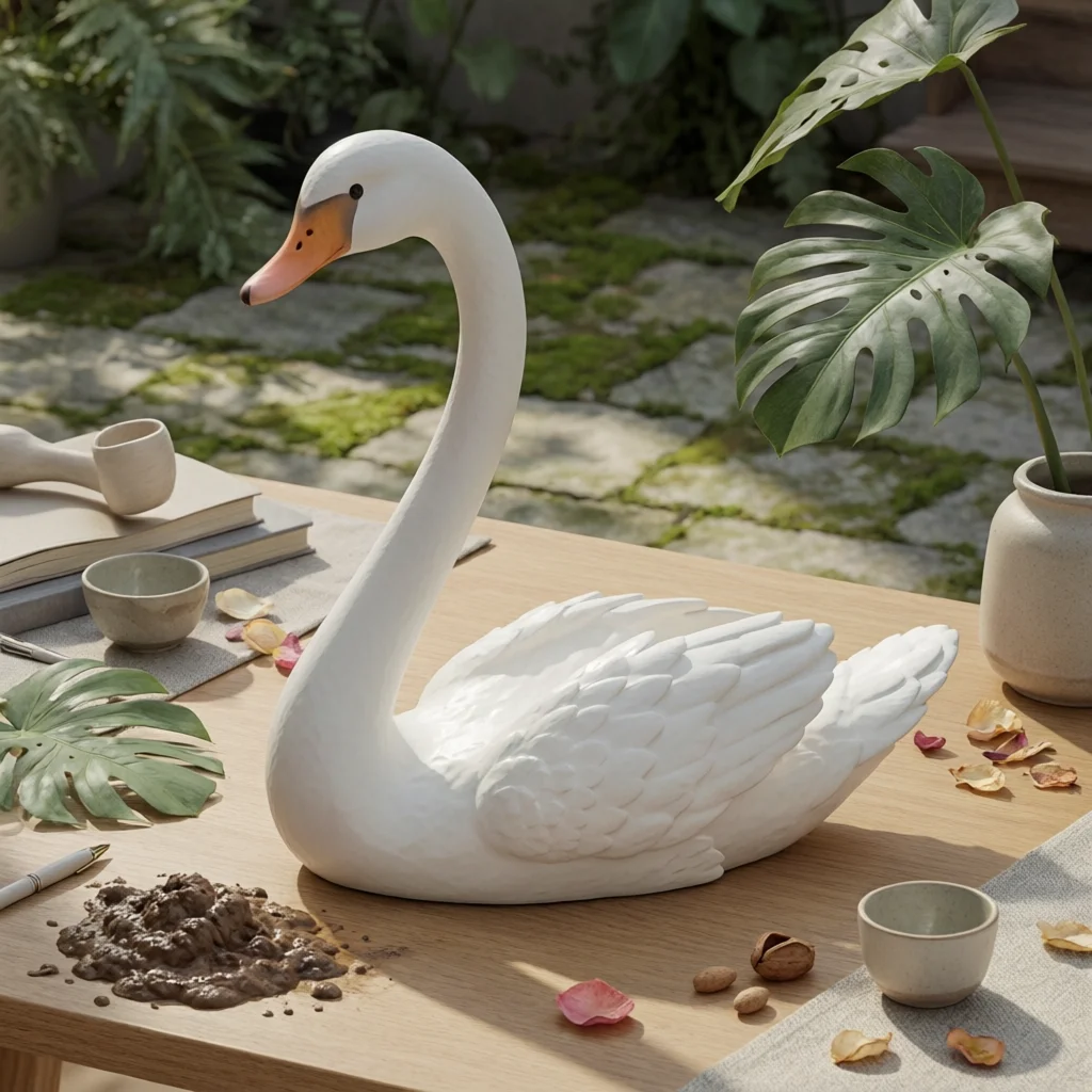 Floating Swan Sculpture White Finish Swan Pond Ornament Garden Decor Lifelike Waterproof for Pool