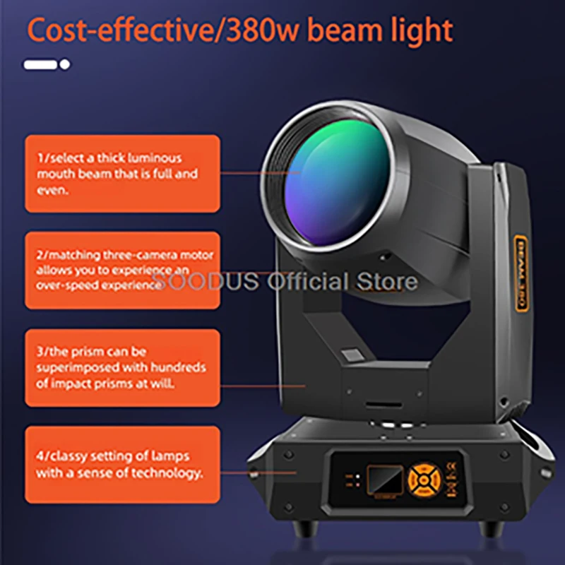 

Smart Beam Moving Head Lights LED DMX512 Stage Light Rainbow Prism Effect Gobo Light for KTV Concert Party Wedding Banquet Hall