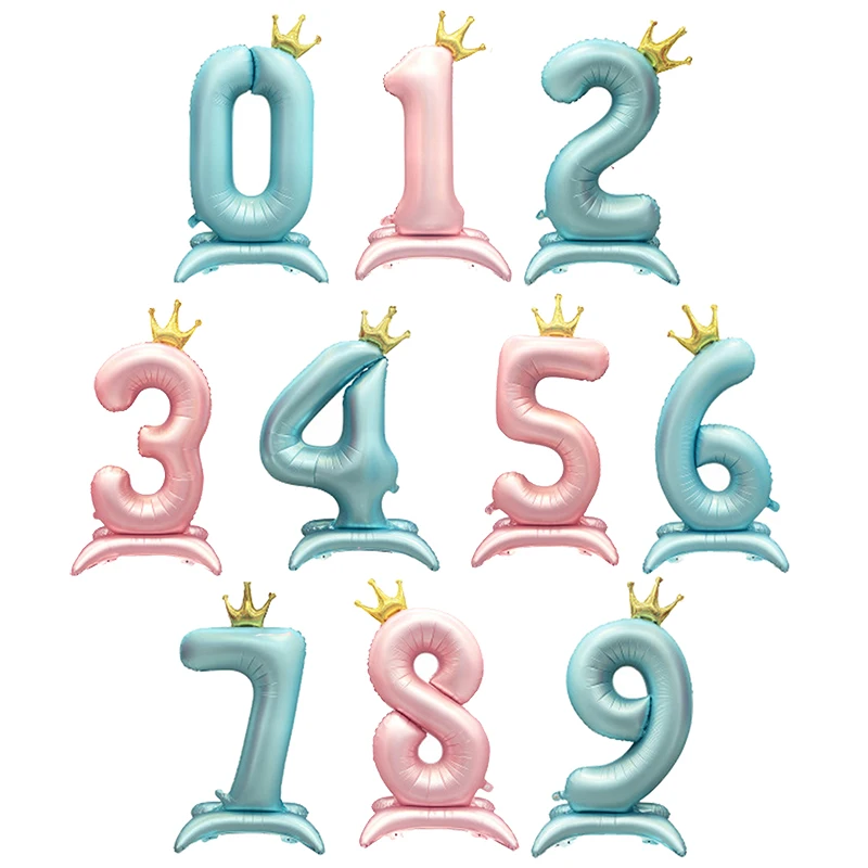 42inch 0-9 Pink Blue Crown Number Balloons Green Princess Theme Happy Birthday Party Kids Adult Decorations Baby Shower Globos