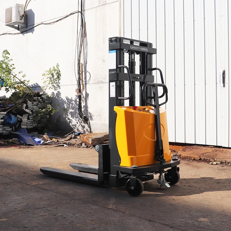 1.5Ton 2Ton Ce Portable Semi Electric Pallet Stacker Walking Battery Hydraulic Manual Lifter Stacker Truck Forklift
