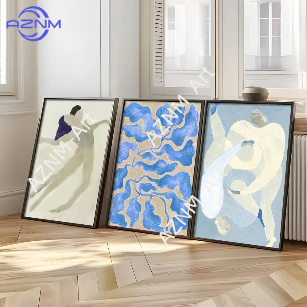 Abstraktes modernes Poster mit Vögeln und Blumen, Woffity, einfacher rahmenloser Wandaufkleber für Zuhause, Wohnzimmer, Badezimmer, Dekoration