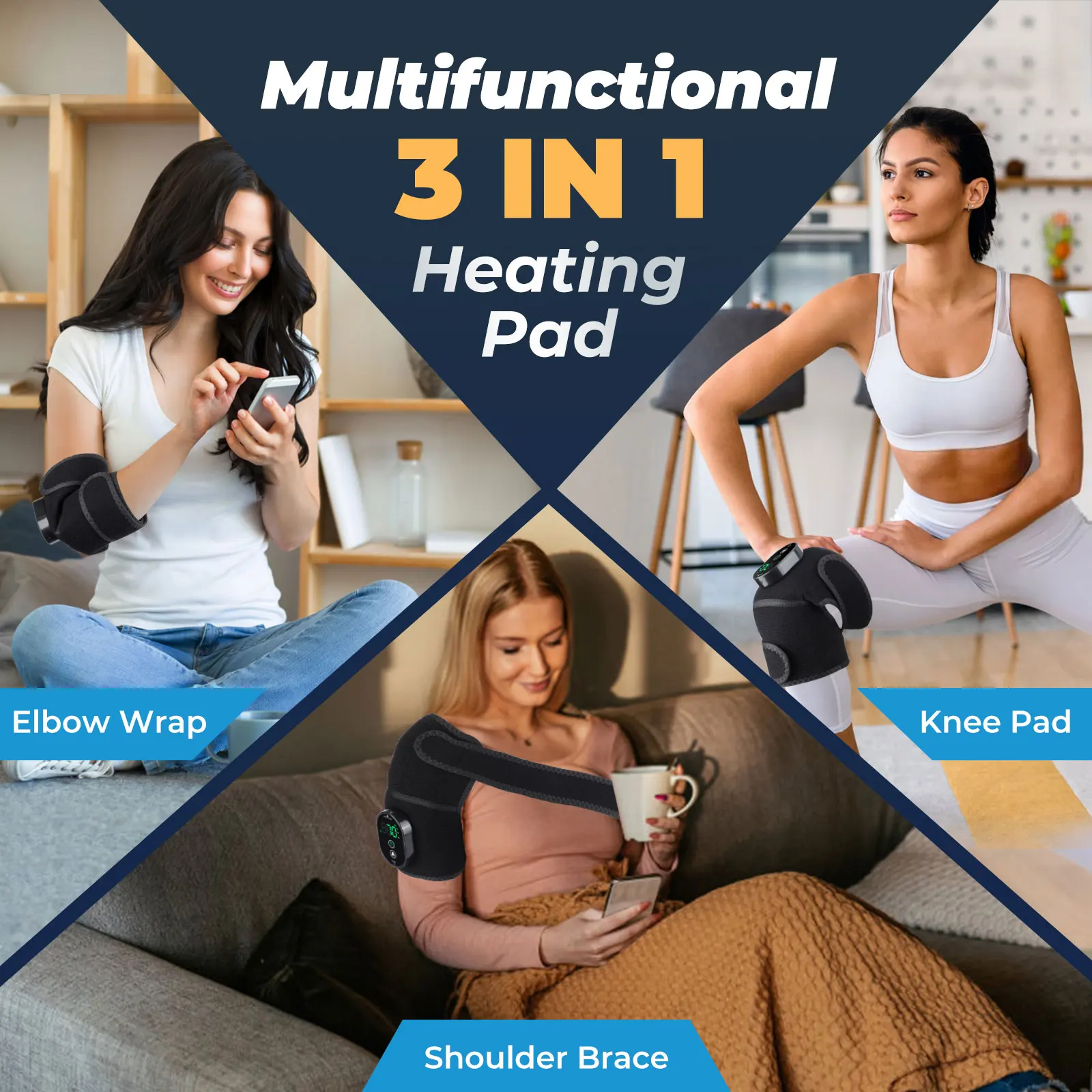 Multifunctional Heated Knee Pad Shoulder Elbow Pad Heating Knee Brace Hot Compress Device 6-speed Heating USB Charging