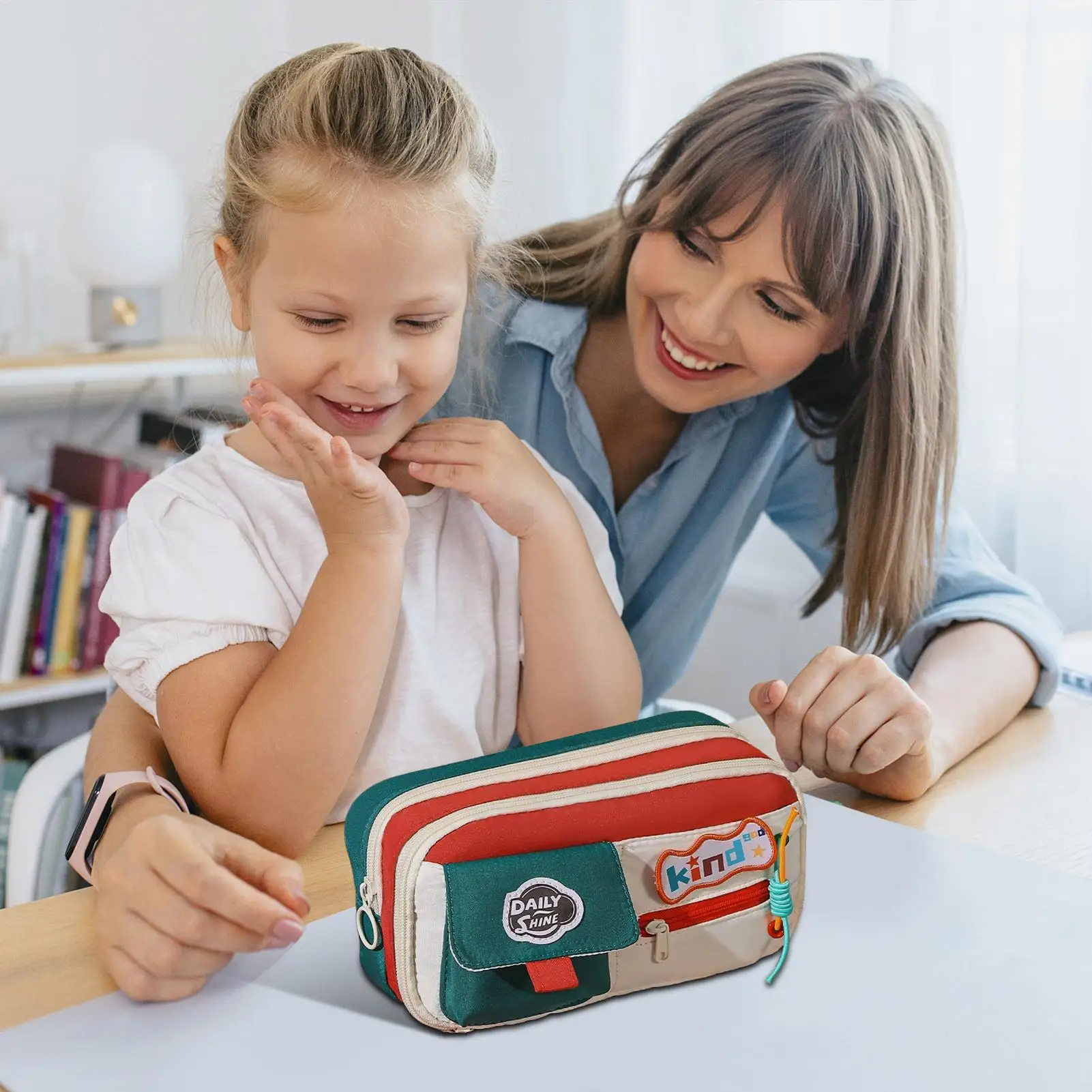 مقلمة مدرسية مقلمة جمالية عتيقة بسحّاب منظم سعة كبيرة لرسم قلم مكياج تلوين قرطاسية