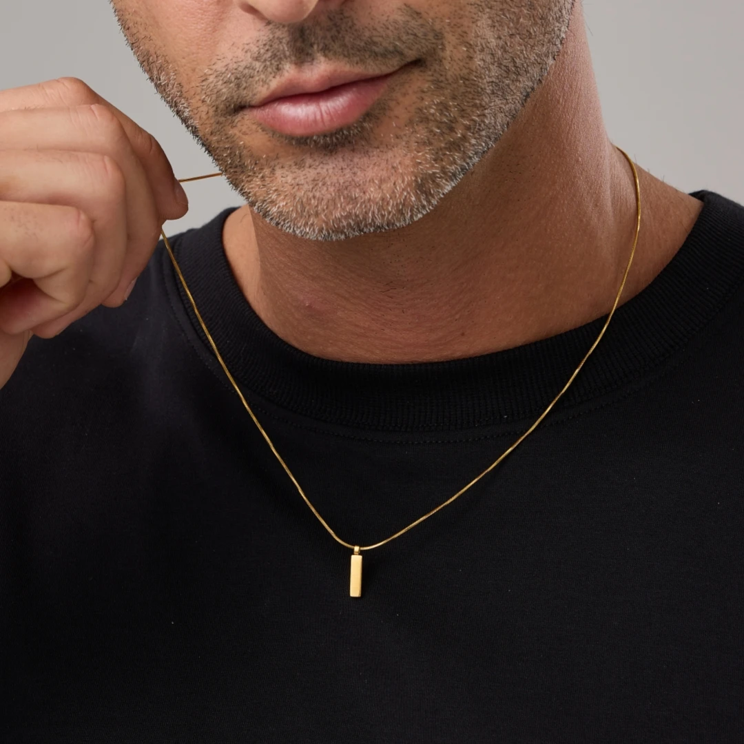 58cm Edelstahl Schlangenkette Halskette für Männer Gold Silber Farbe Minimalistischer Stabanhänger Choker Männlicher Punk-Schmuck Geschenk – Detail 2