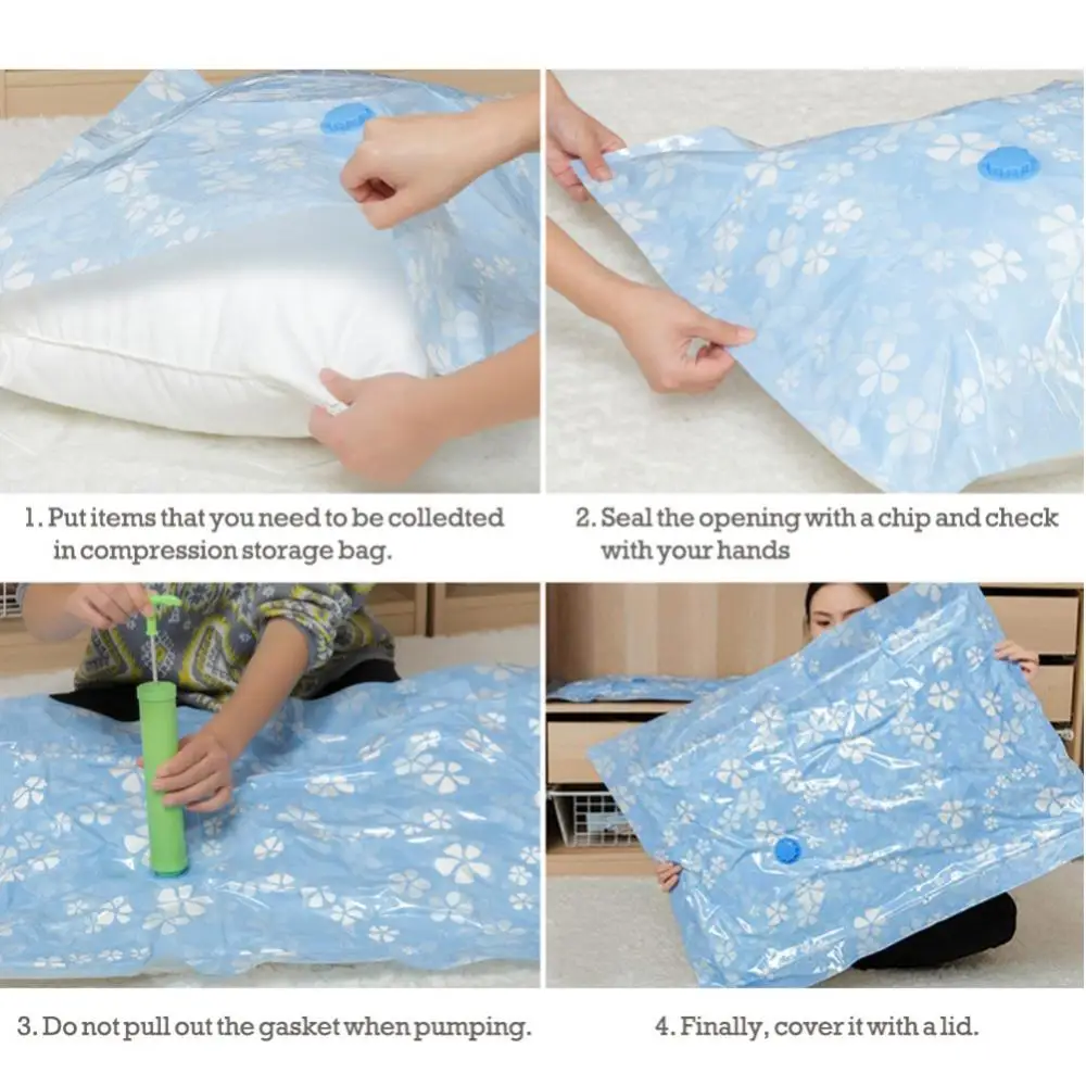 Vacuum Storage Bag Reusable Hand Pump Compressed Clothes Blanket Quilt Organizer Space Saving Novel Design Storage Bag 진공 저장 봉투