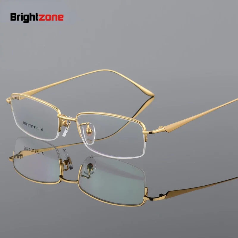 

Brightzone Best Quality Pure Titanium Half Rim Eyeglasses Prescription Glasses Frame Black Gray Gold Men Women Optical Eyewear