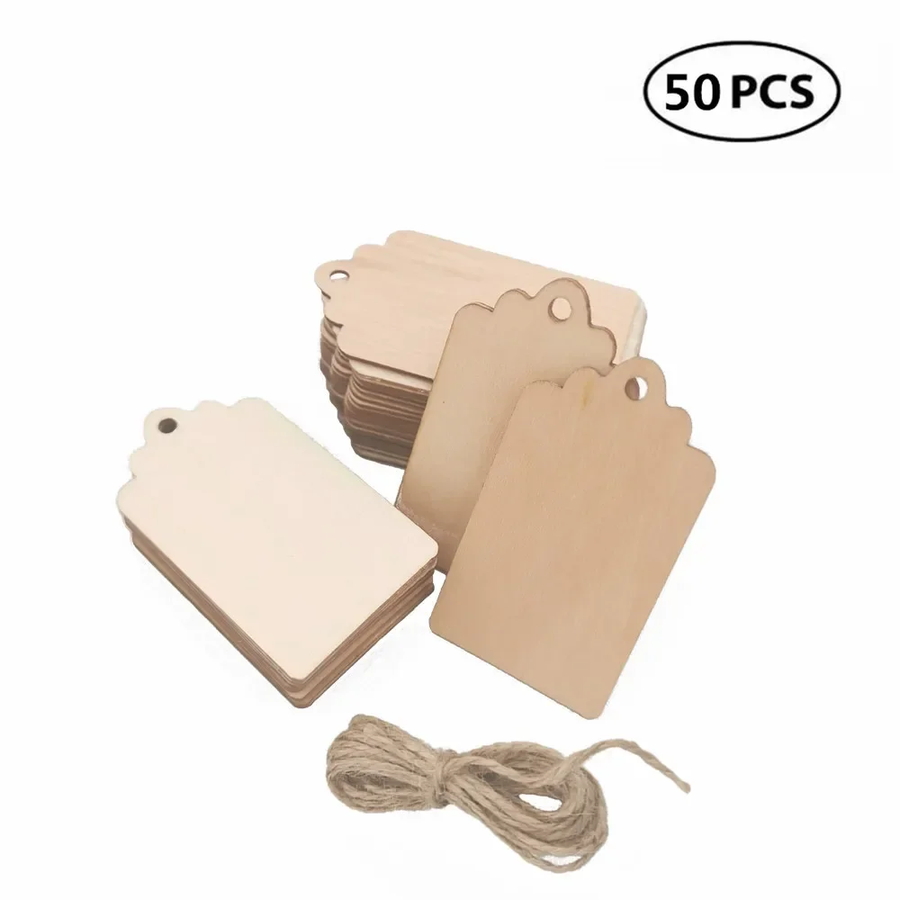

50PCS Unfinished Wood Pieces Wooden Gift Tags Wooden Cutout Natural Rustic for Craft Projects, Hanging Decorations, Painting