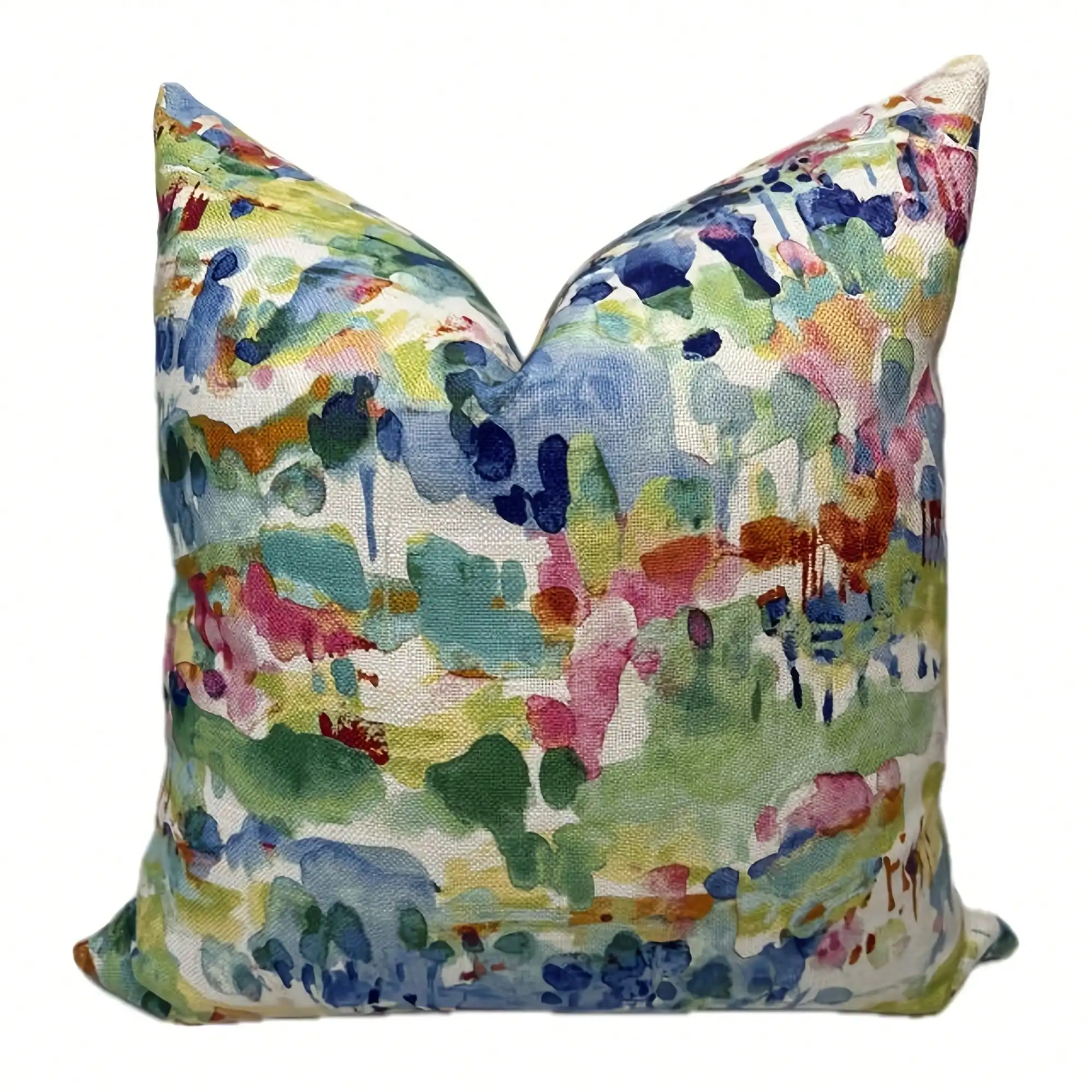[Pillow Cover]Watercolor Floral Pillow Cover, Abstract Impressionist Art - Blue, Green, Pink, Orange, White - Eloise(Pillow Core Not Included)