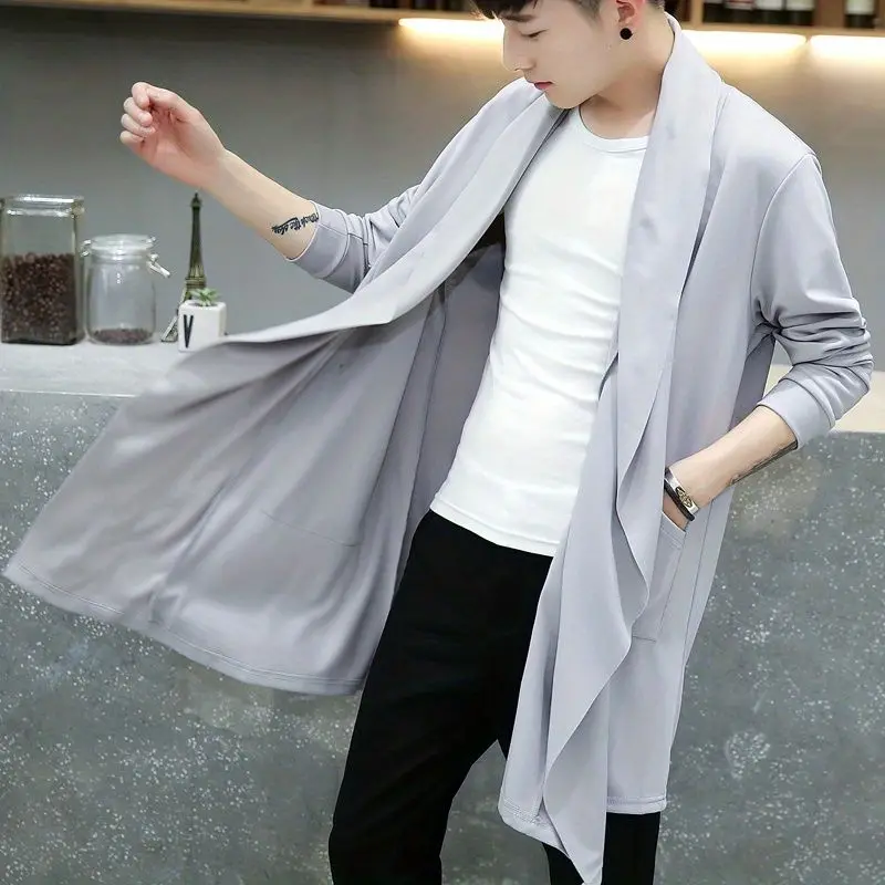 Trench Coat Men's Medium Long Spring Autumn New Korean Trendy Handsome Cape Autumn Clothing Thin Trendy Brand Clothes Jacket