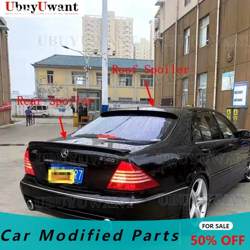Achter spoiler en dak spoiler voor BENZ S Klasse W220 1998-2005 Hoge kwaliteit carbon fiber materiaal voor Benz S450 S600