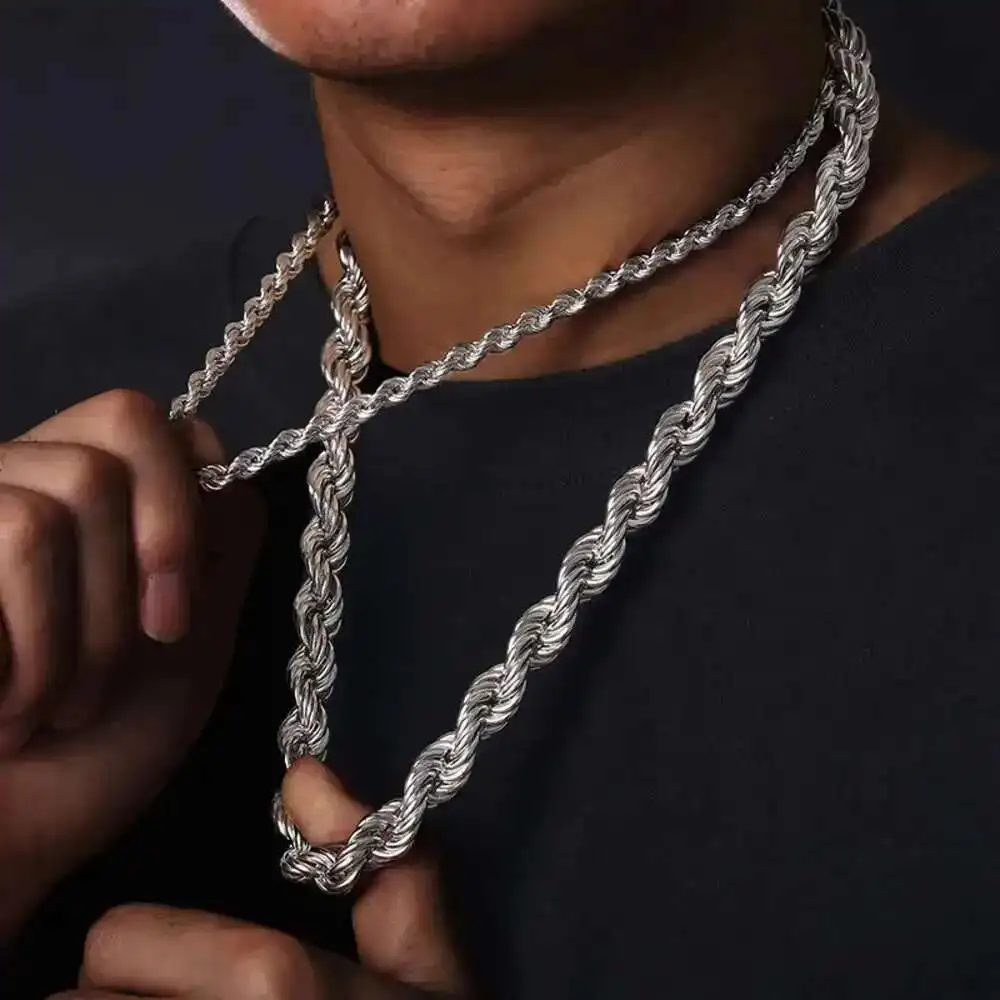 6mm 12mm Luxury 14k 18k Gold Plated Solid 925 Sterling Silver Vvs Moissanite Diamond Iced Out Lock Rope Chain Necklace for Men