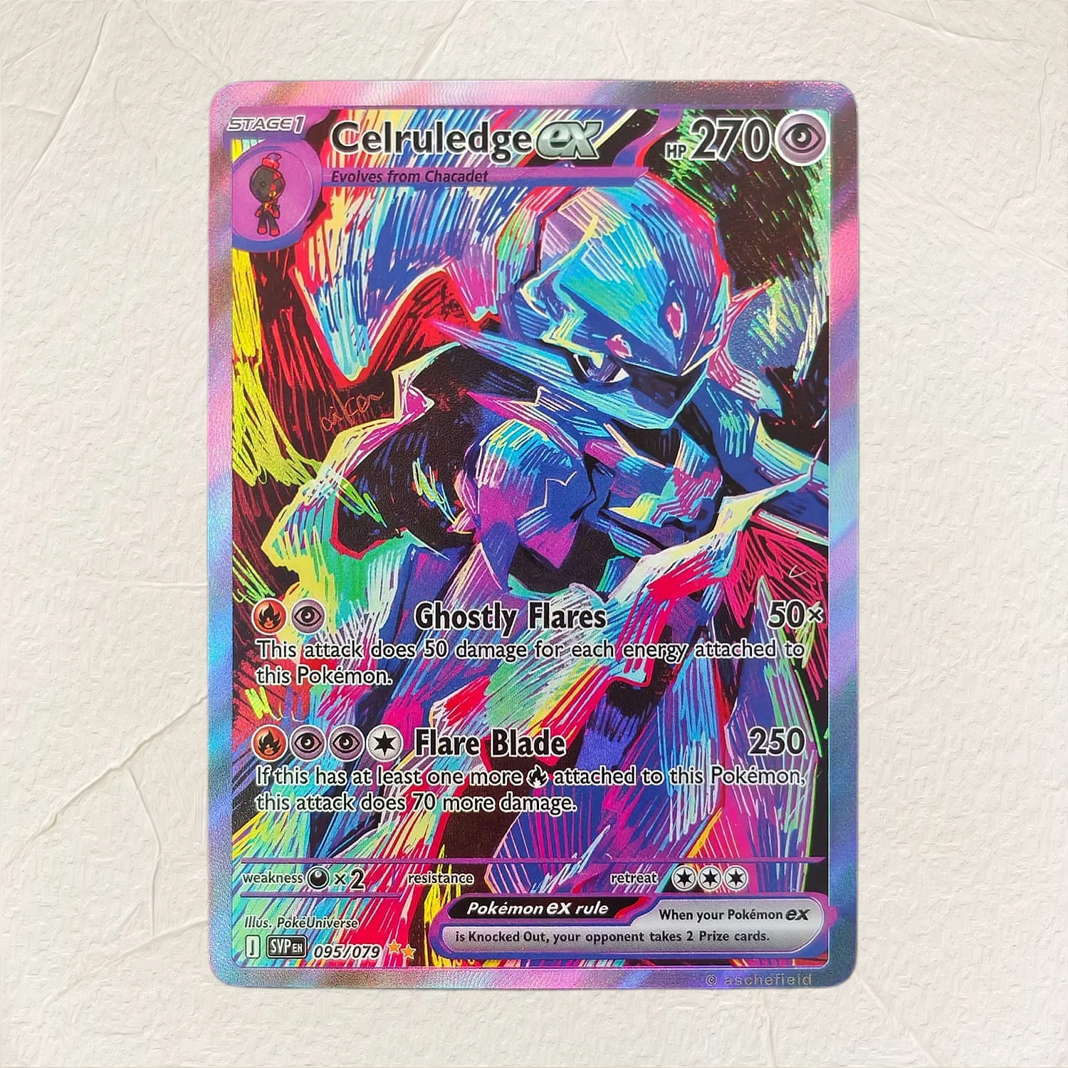 

Pokemon English Ceruledge ex 095/079 DIY Holographic Foil Texture Card, Perfect Condition Premium Anime Collection Card
